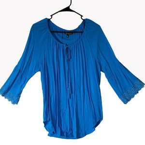 Long Sleeve, blue blouse lace bottom sleeve, tassel neck string